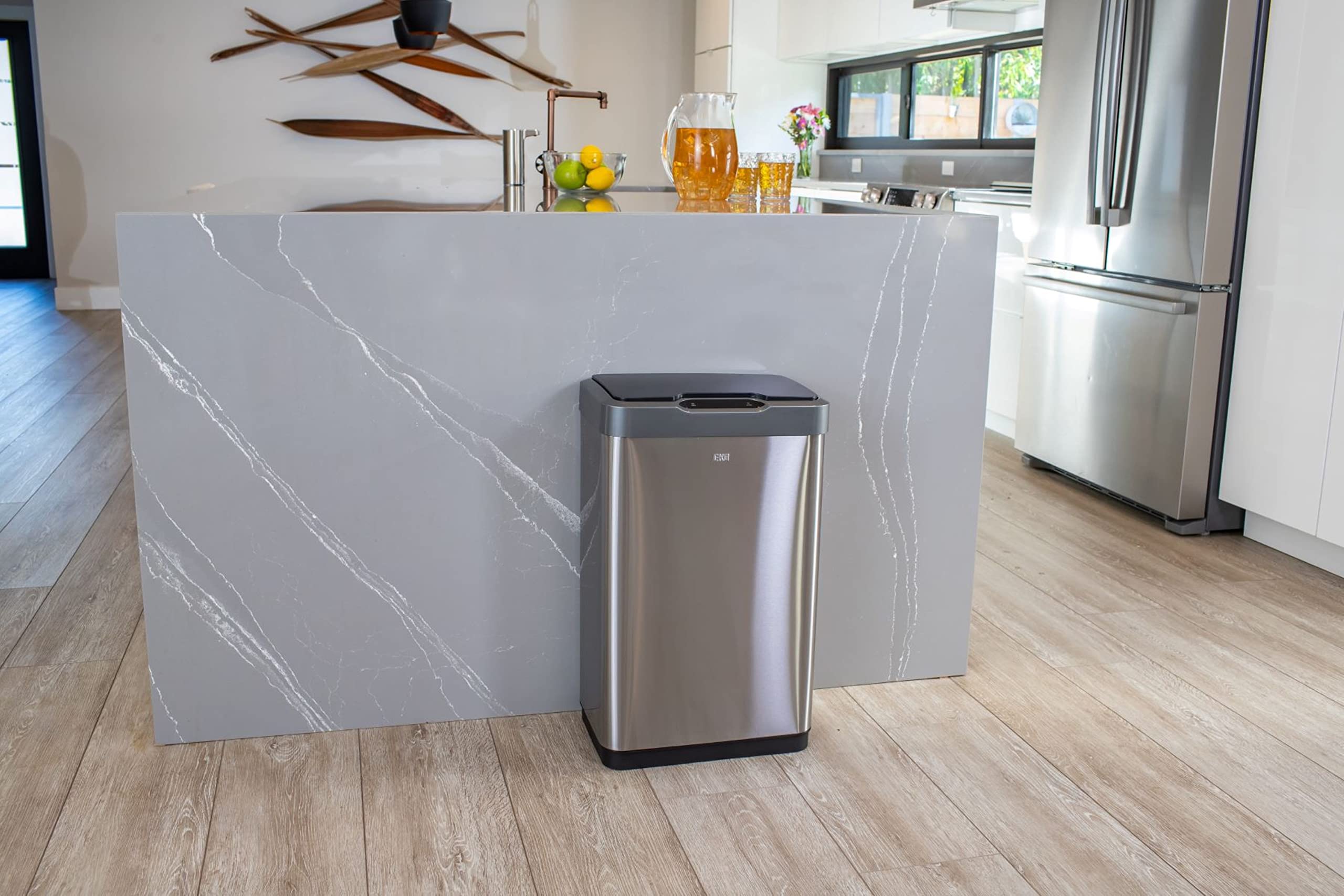 Eko Mirage-T 50 Liter / 13.2 Gallon Touchless Rectangular Motion Sensor Trash Can, Brushed Stainless Steel Finish